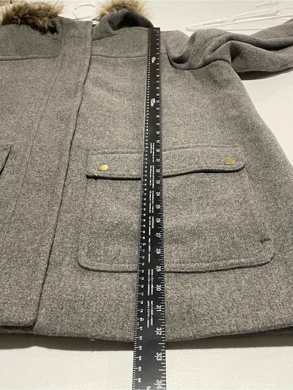 J. Crew Mercantile Gray Wool-Blend Faux Fur Hooded Pea Coat Womens Size 18 - Picture 14 of 14